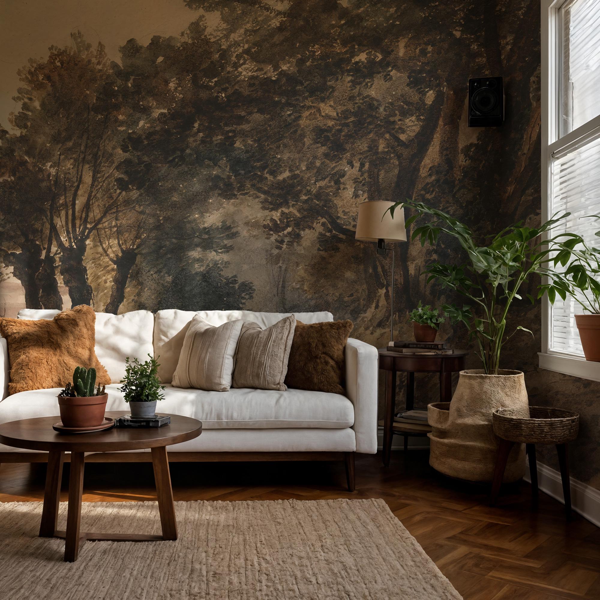 Antique Woodland Landscape Wallpaper, Rustic ScenicPeel and Stick Wall Mural - View 2