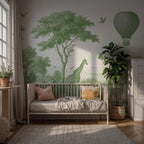 Green & Ivory Safari Toile Peel and Stick Wallpaper Mural - Custom Size - View 2