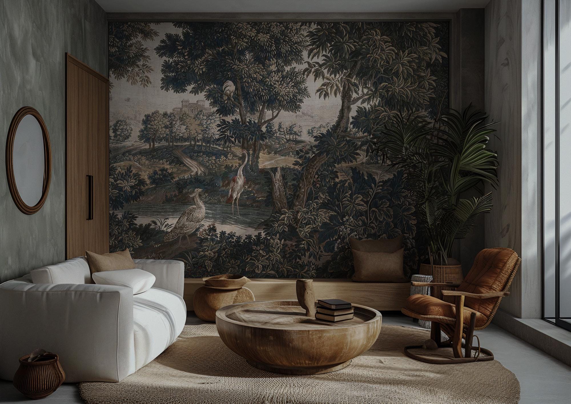 Dark Vintage Landscape Mural - Elegant Peel and Stick Wallpaper - View 4