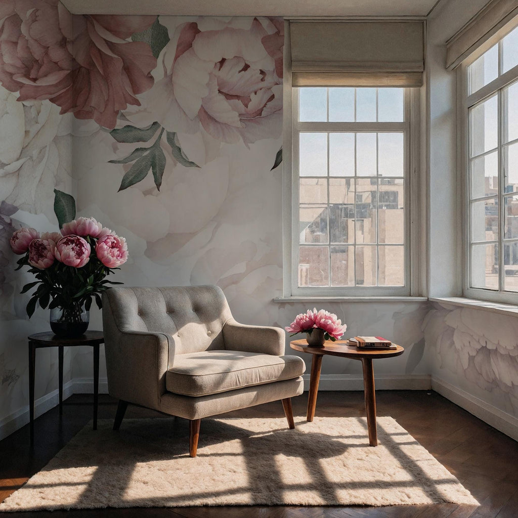 Big Floral Wallpaper: Soft Pink Watercolor Wall Mural, Peel and Stick - View 3