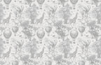 Gray Safari Nursery Wallpaper: Jungle Animals Peel and Stick Mural - View 2