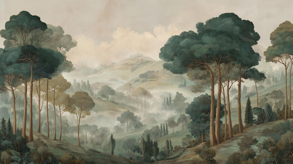 Misty Forest Peel and Stick Wall Mural, Classic European Landscape Wallpaper - View 7