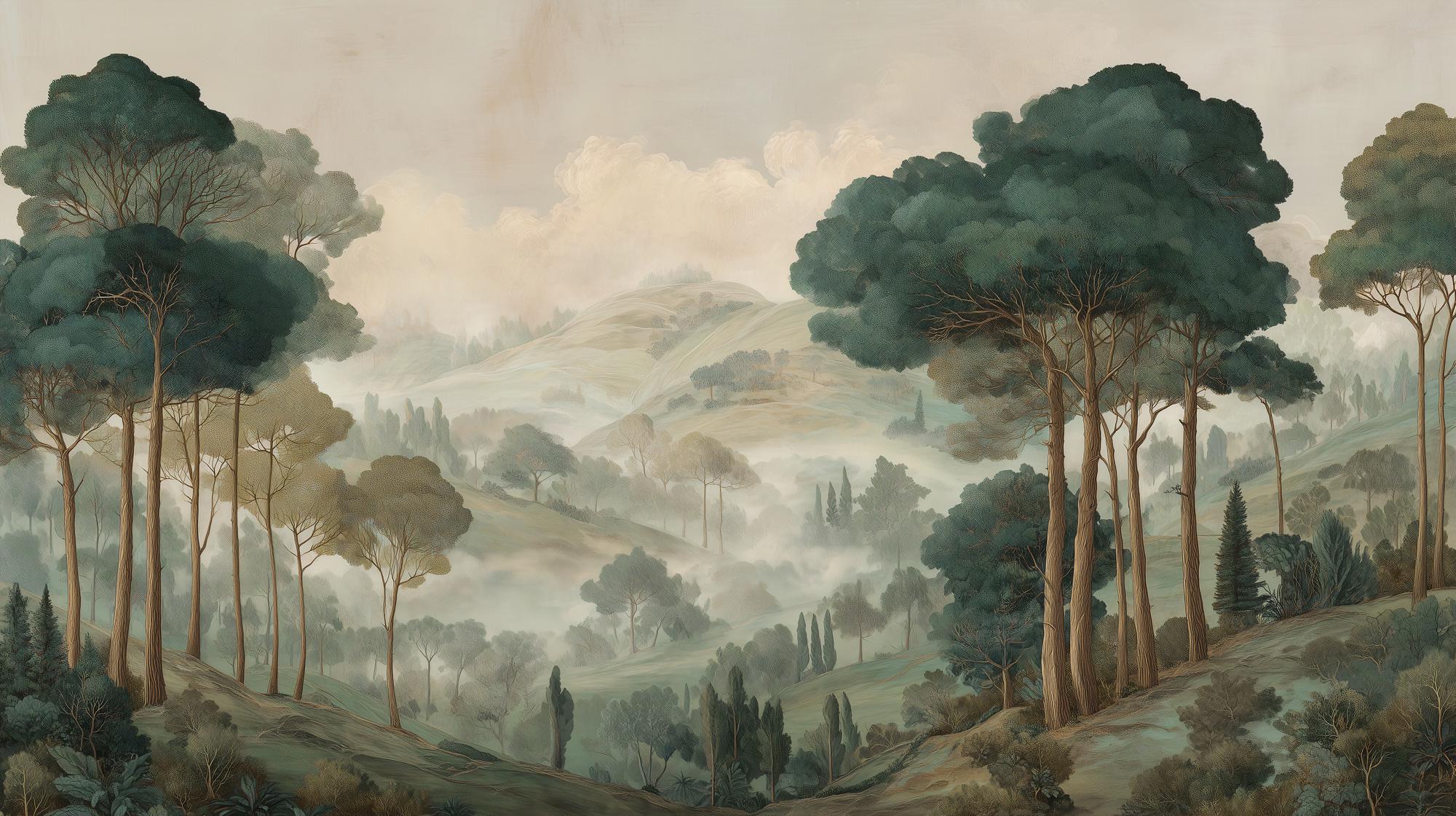 Misty Forest Peel and Stick Wall Mural, Classic European Landscape Wallpaper - View 7