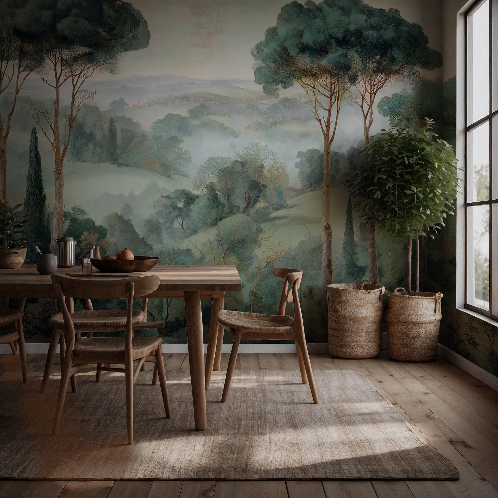 Woodland Forest Peel and Stick Wallpaper, Serene Forest Landscape Wal Mural - View 2