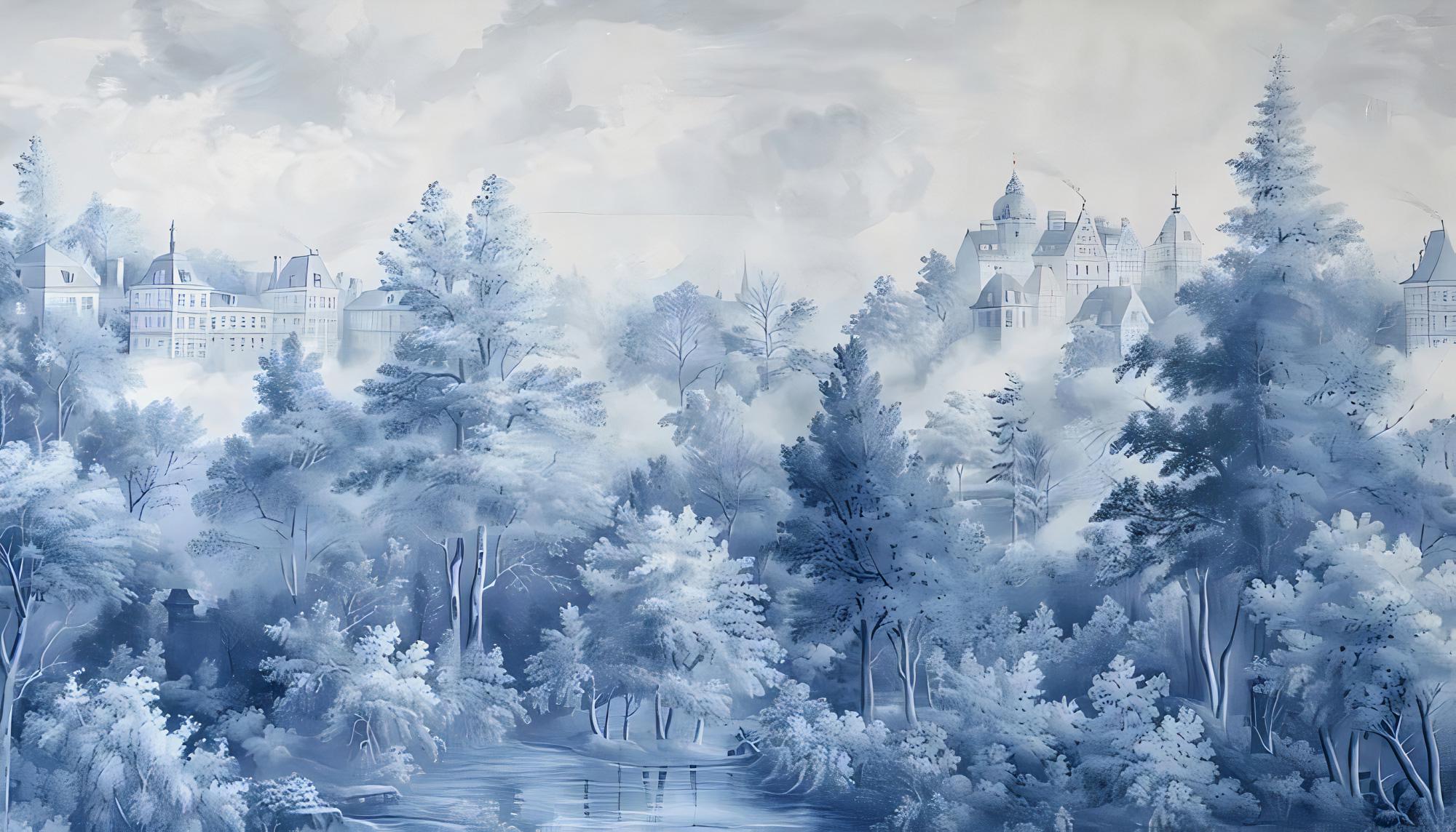 Blue Toile de Jouy Peel and Stick Wallpaper, Romantic European Forest Wall Mural - View 6
