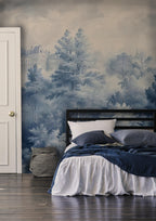 Blue Toile de Jouy Peel and Stick Wallpaper, Romantic European Forest Wall Mural - View 2