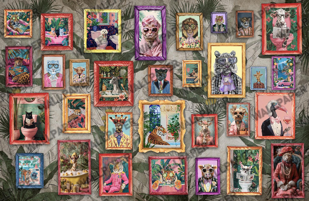 Retro Animal Portrait Wallpaper, Colorful Maximalist Peel and Stick Wall Art - View 6