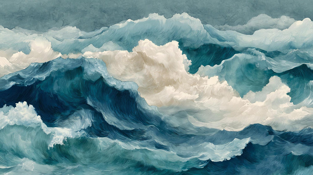 Abstract Ocean Wave Wall Mural, Watercolor Sea Peel and Stick Wallpaper - View 6