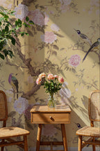 Chinoiserie Floral Peel and Stick Wallpaper: Birds & Blossoms Wall Mural