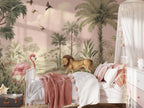 Pink Safari Peel and Stick Wallpaper, Jungle Animals Kids Room Mural - View 3