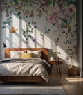 Watercolor Floral Peel and Stick Wallpaper: Soft Colors, Little Animals