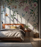 Watercolor Floral Peel and Stick Wallpaper: Soft Colors, Little Animals