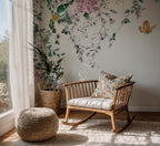 Watercolor Floral Peel and Stick Wallpaper: Soft Colors, Little Animals - View 6