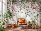 Watercolor Floral Peel and Stick Wallpaper: Soft Colors, Little Animals - View 3