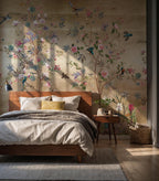 Luxury Gold Mural with Colorful Birds & Flowers: Chinoiserie Nature Wallpaper, Peel and Stick - View 3