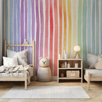 Pastel Rainbow Watercolor Stripes Wallpaper: Nursery Wall Mural, Peel and Stick - View 2