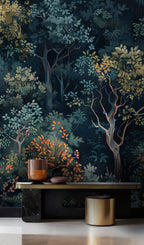 Artistic Forest Wallpaper, Dark Botanical Tree Pattern, Moody Modern Vintage Peel and Stick Wallpaper - View 4