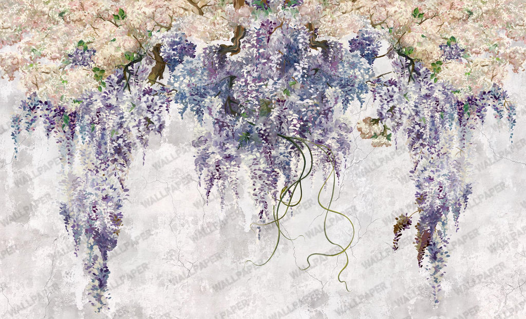 Wisteria Floral Wallpaper, Romantic Soft Pastel Flower Decor, Peel & Stick Botanical Wall Mural - View 6