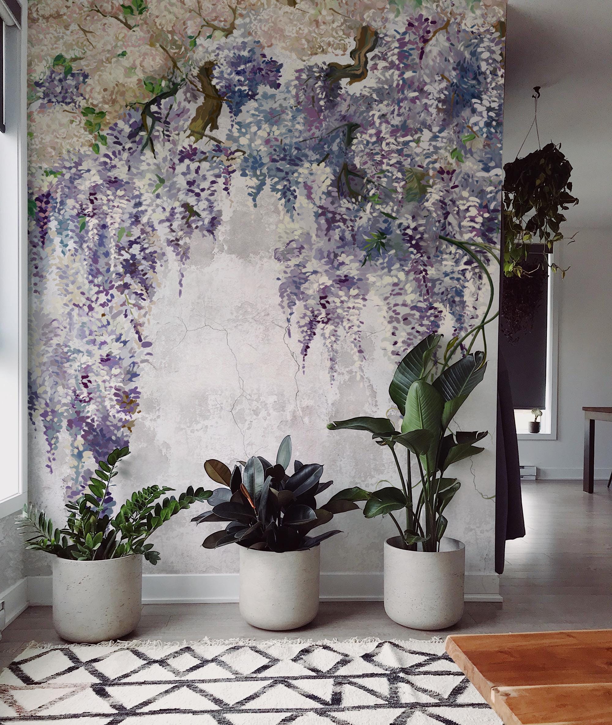 Wisteria Floral Wallpaper, Romantic Soft Pastel Flower Decor, Peel & Stick Botanical Wall Mural - View 3