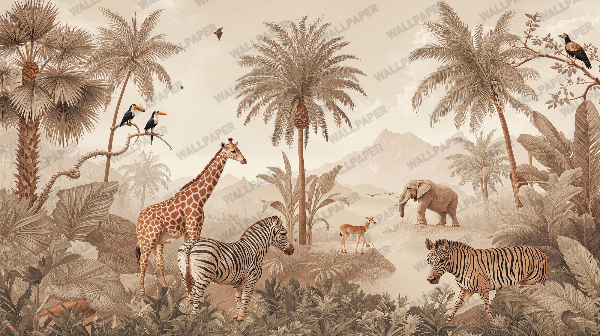 Safari Animals Wallpaper, Jungle Wall Mural, Beige Nursery Decor, Peel and Stick - View 6