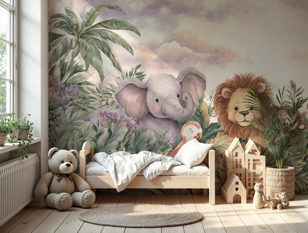 Jungle Safari Wallpaper, Baby Room Peel and Stick Wallpaper