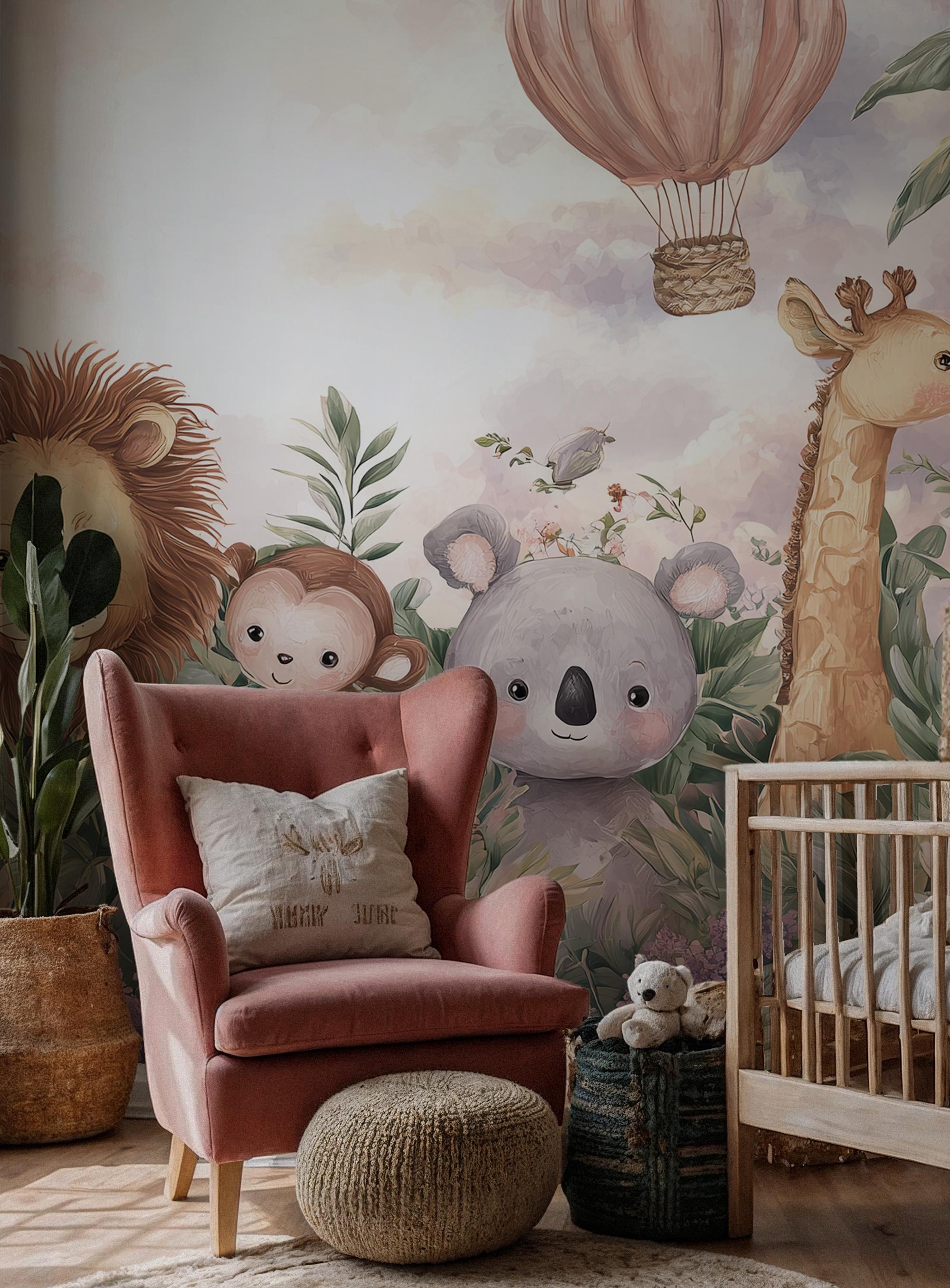 Jungle Safari Wallpaper, Baby Room Peel and Stick Wallpaper - View 4
