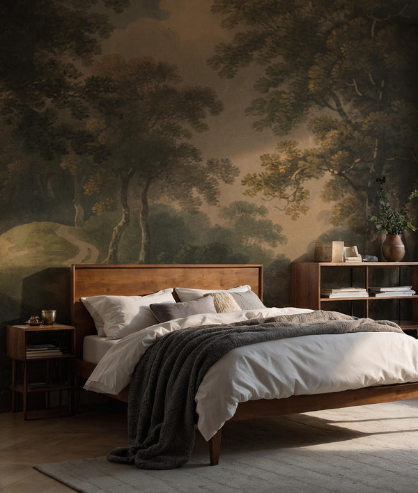 Vintage Forest Landscape Wallpaper, Nature Scene Wall Mural - Custom Size & Peel and Stick