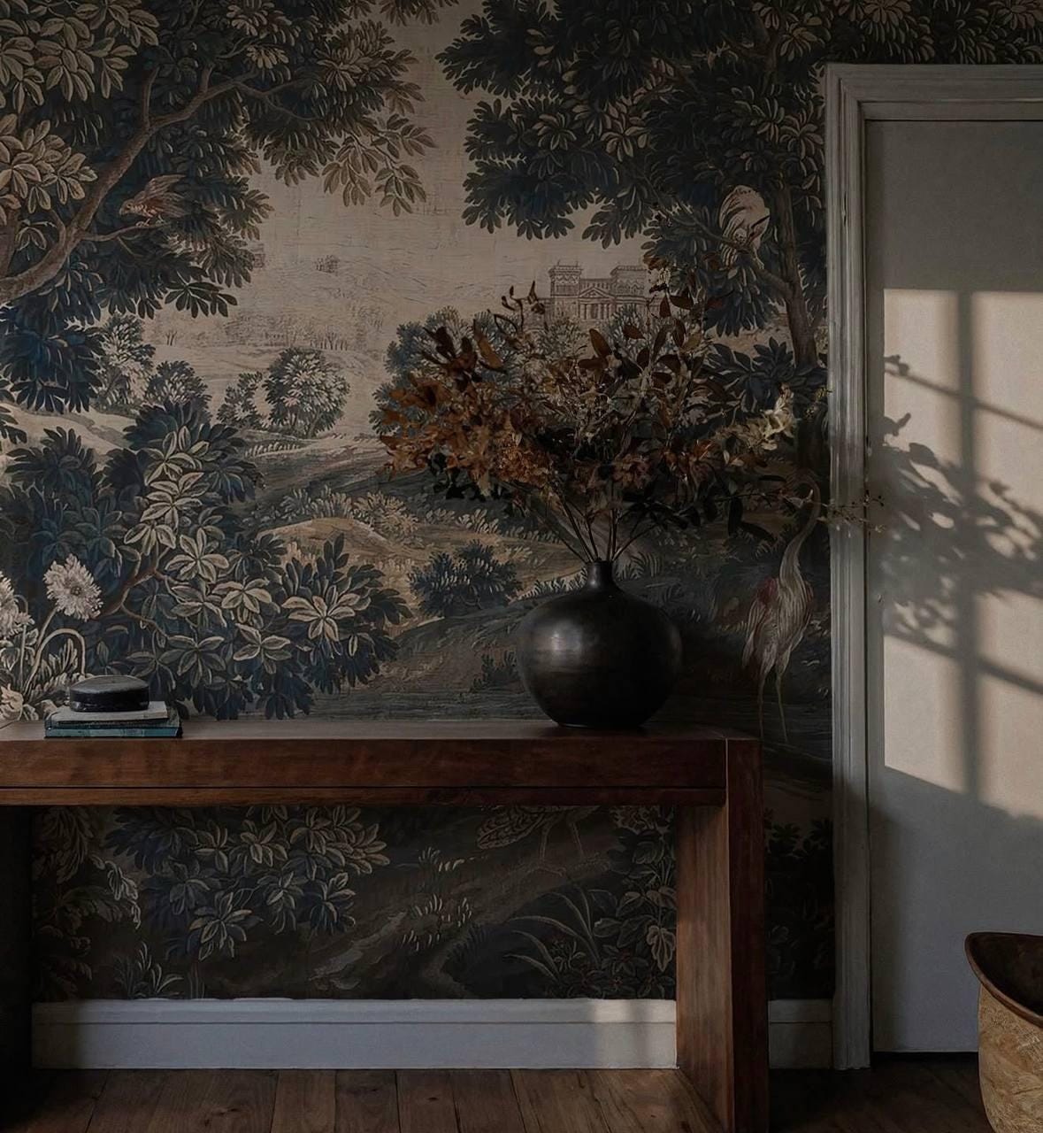 Dark Vintage Landscape Mural - Elegant Peel and Stick Wallpaper
