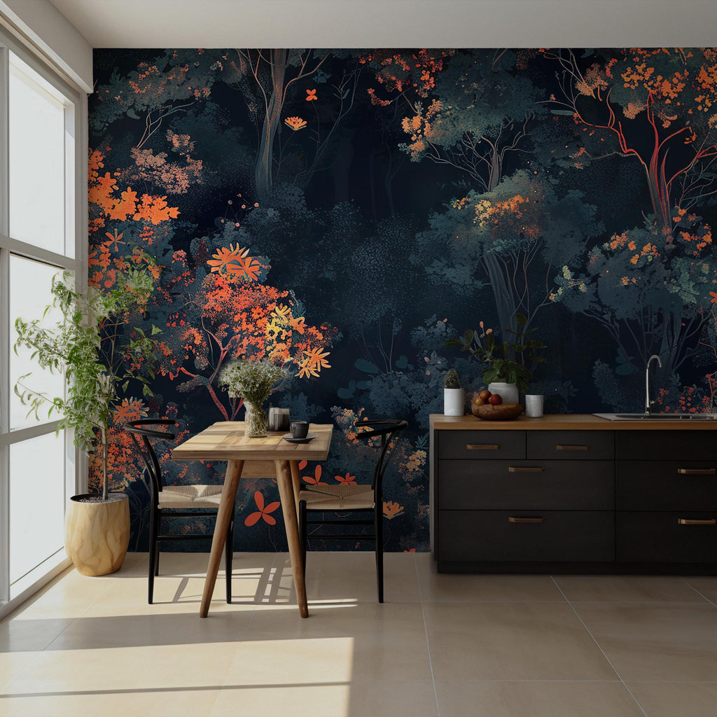Moody Floral Forest Wallpaper – Dark Botanical Wall Mural, Peel & Stick - View 3