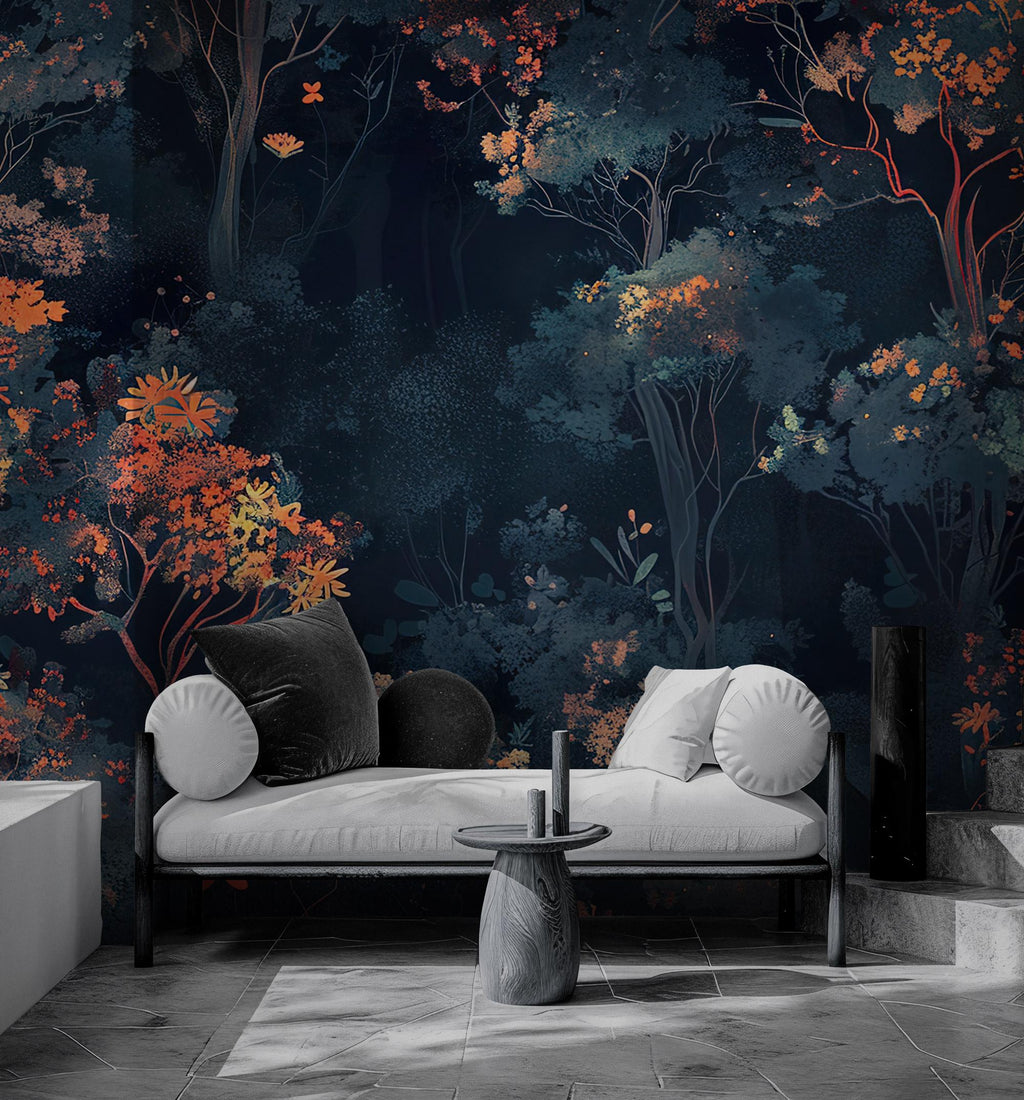 Moody Floral Forest Wallpaper – Dark Botanical Wall Mural, Peel & Stick - View 2