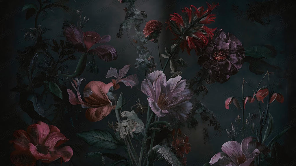 Dark Floral Botanical Wallpaper: Moody Flowers Peel and Stick Wall Mural - View 7