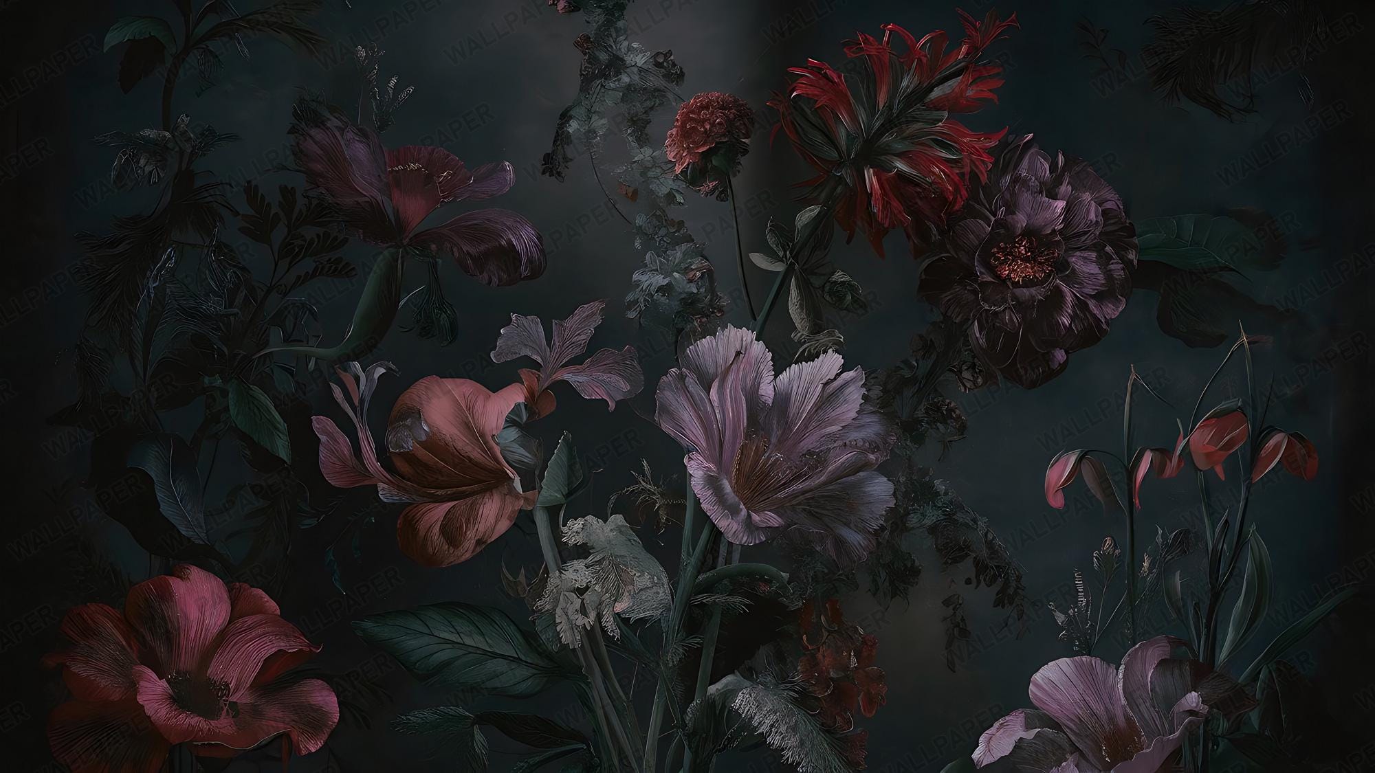 Dark Floral Botanical Wallpaper: Moody Flowers Peel and Stick Wall Mural - View 7