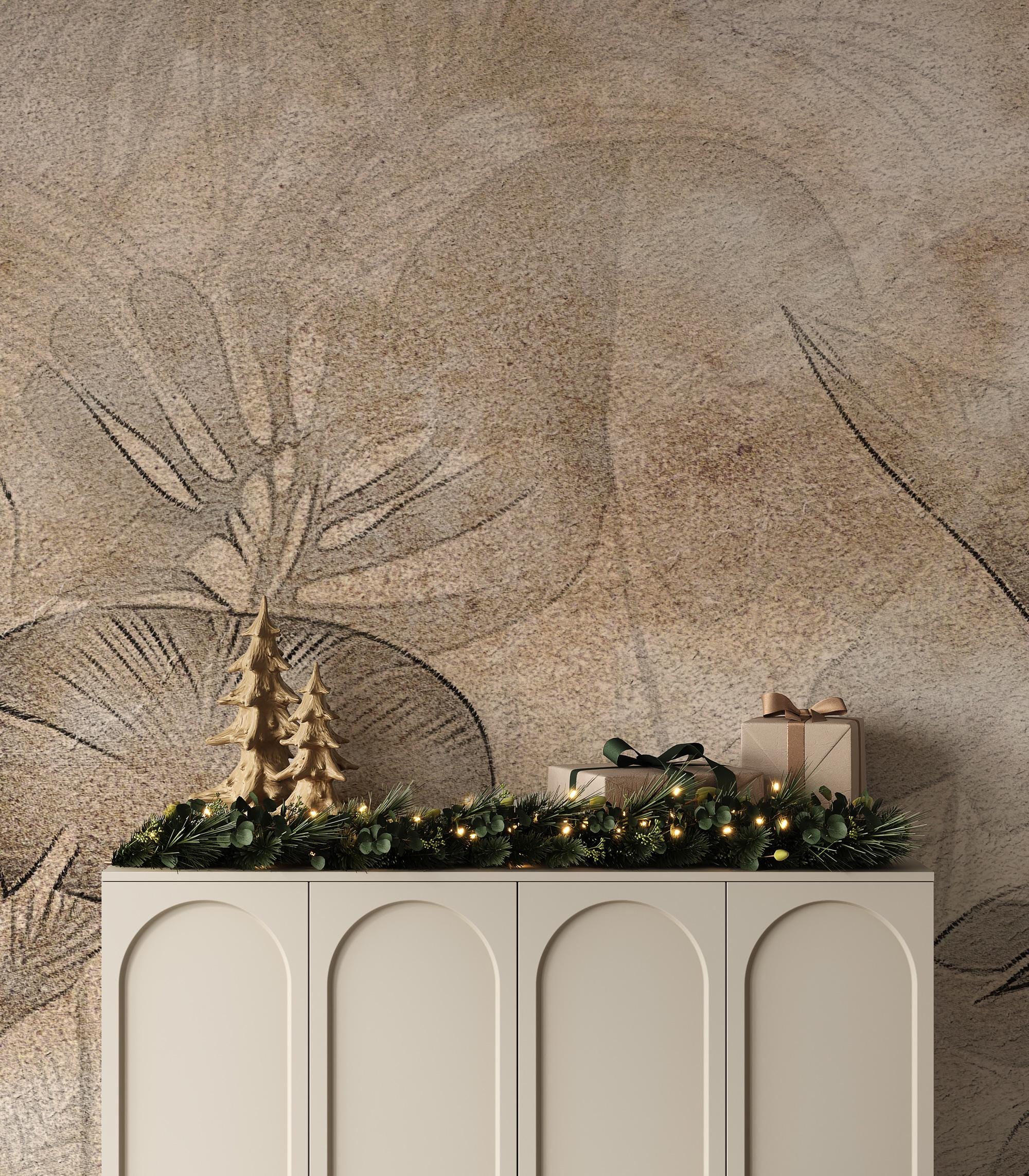 Vintage Tropical Botanical Wallpaper: Neutral Palm Leaves Peel and Stick Wall Mural - View 4