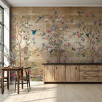Luxury Gold Mural with Colorful Birds & Flowers: Chinoiserie Nature Wallpaper, Peel and Stick - View 4