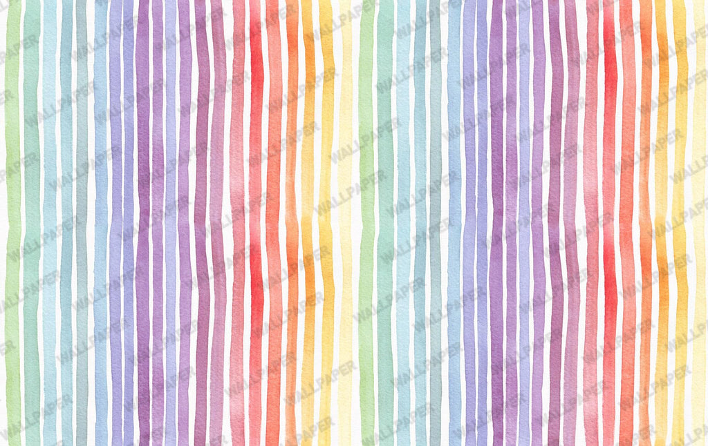Pastel Rainbow Watercolor Stripes Wallpaper: Nursery Wall Mural, Peel and Stick - View 5