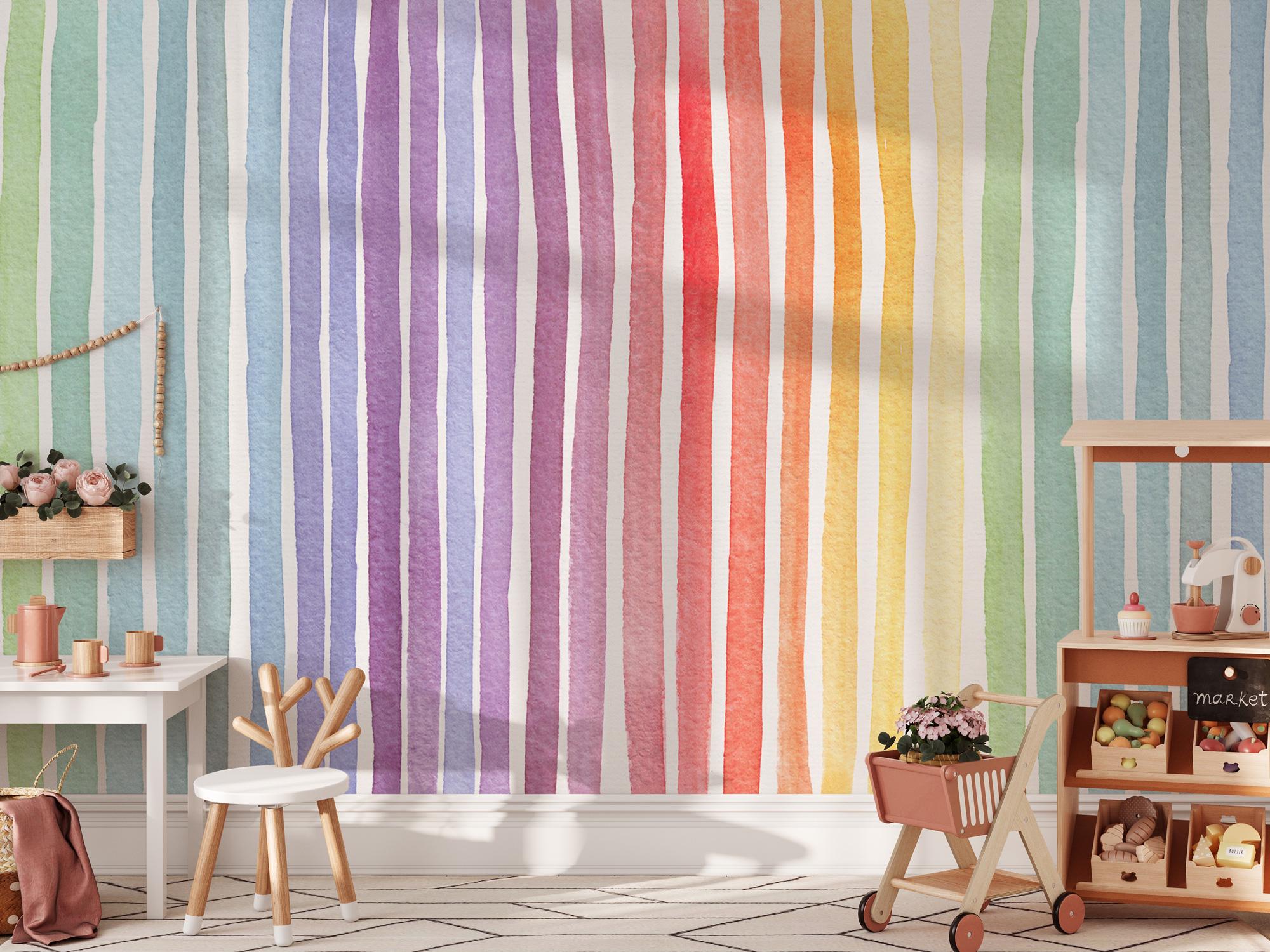 Pastel Rainbow Watercolor Stripes Wallpaper: Nursery Wall Mural, Peel and Stick
