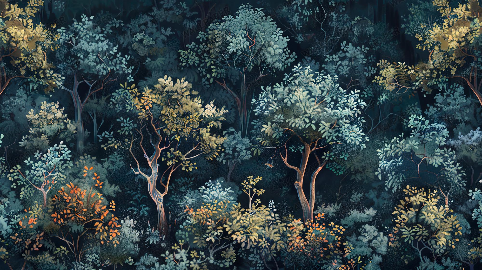 Artistic Forest Wallpaper, Dark Botanical Tree Pattern, Moody Modern Vintage Peel and Stick Wallpaper - View 5