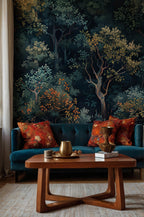 Artistic Forest Wallpaper, Dark Botanical Tree Pattern, Moody Modern Vintage Peel and Stick Wallpaper - View 2