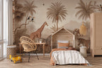 Safari Animals Wallpaper, Jungle Wall Mural, Beige Nursery Decor, Peel and Stick - View 4