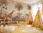 Safari Animals Wallpaper, Jungle Wall Mural, Beige Nursery Decor, Peel and Stick - View 2