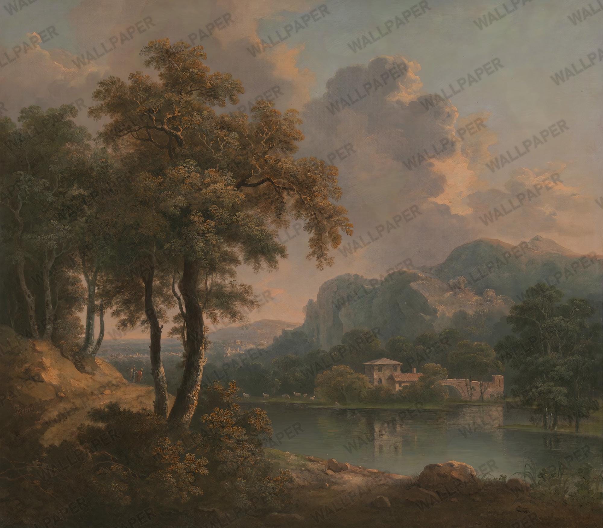 Vintage Landscape Wallpaper, Big Tree Peel and Stick Wallpaper - View 6