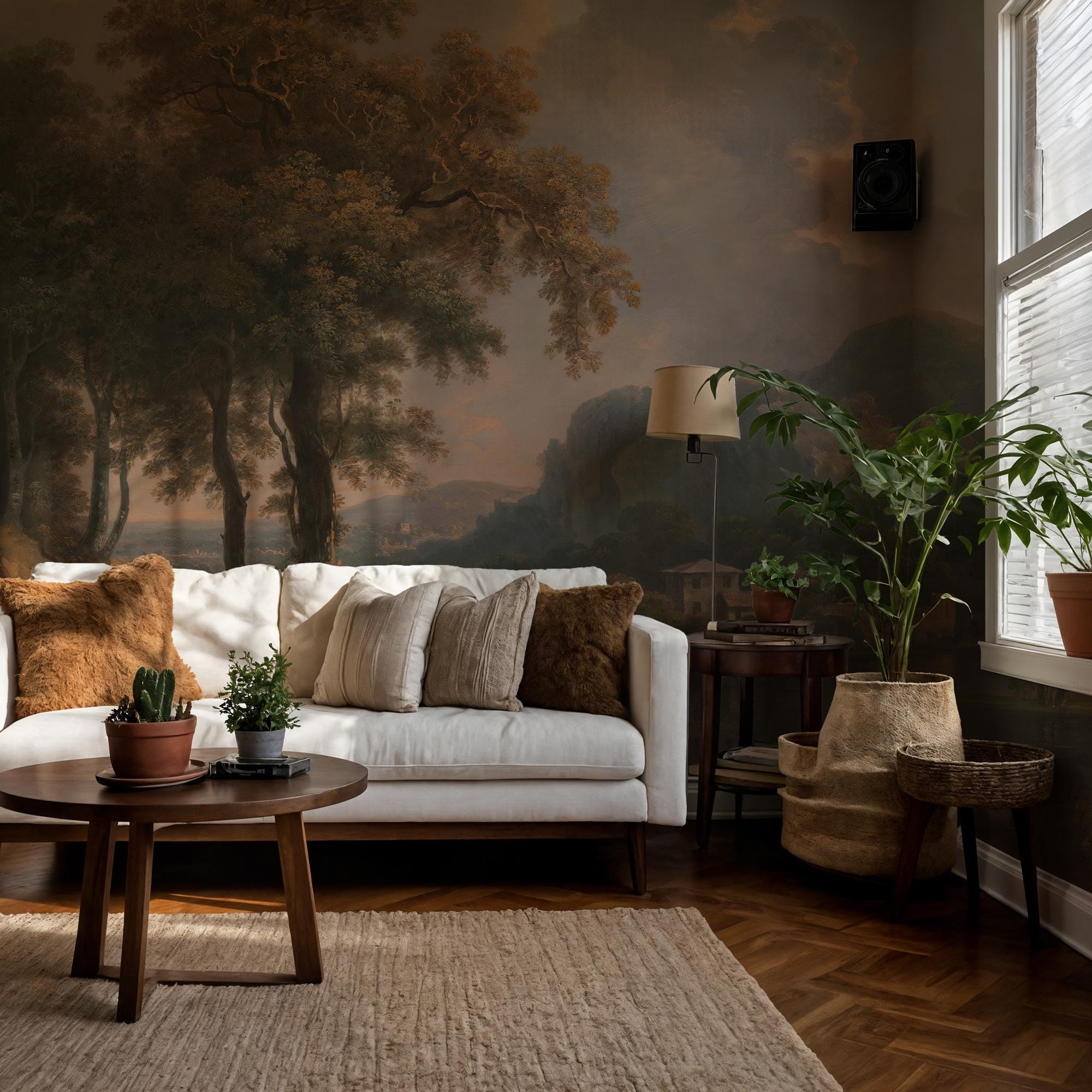 Vintage Landscape Wallpaper, Big Tree Peel and Stick Wallpaper - View 3