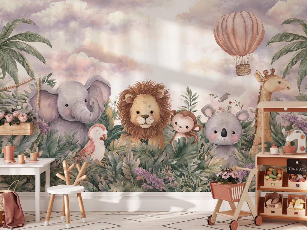 Jungle Safari Wallpaper, Baby Room Peel and Stick Wallpaper - View 2
