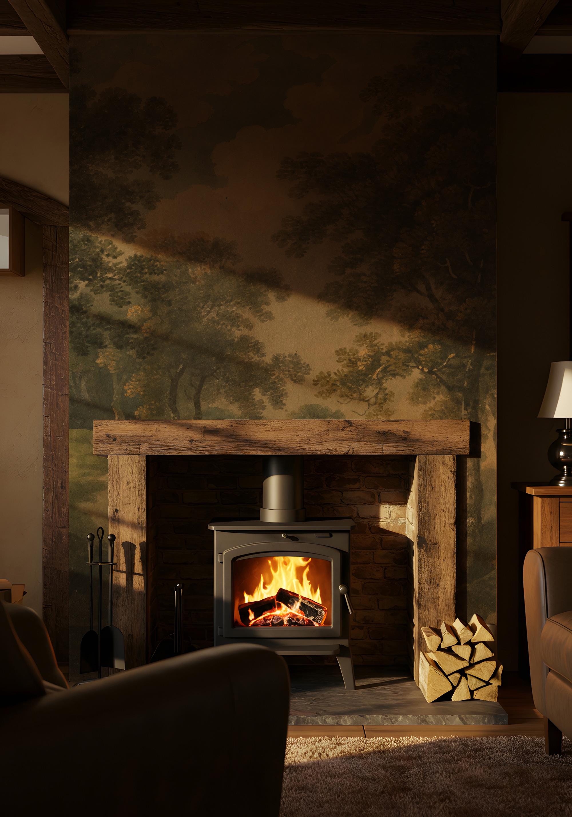 Vintage Forest Landscape Wallpaper, Nature Scene Wall Mural - Custom Size & Peel and Stick - View 2