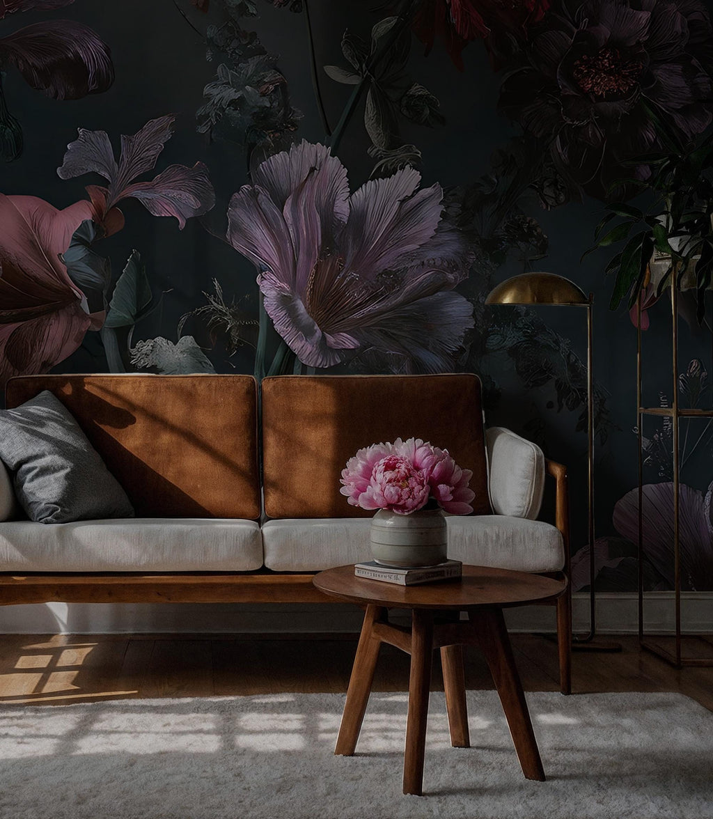 Dark Floral Botanical Wallpaper: Moody Flowers Peel and Stick Wall Mural - View 4