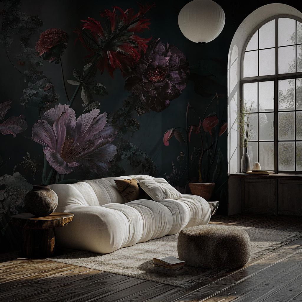 Dark Floral Botanical Wallpaper: Moody Flowers Peel and Stick Wall Mural