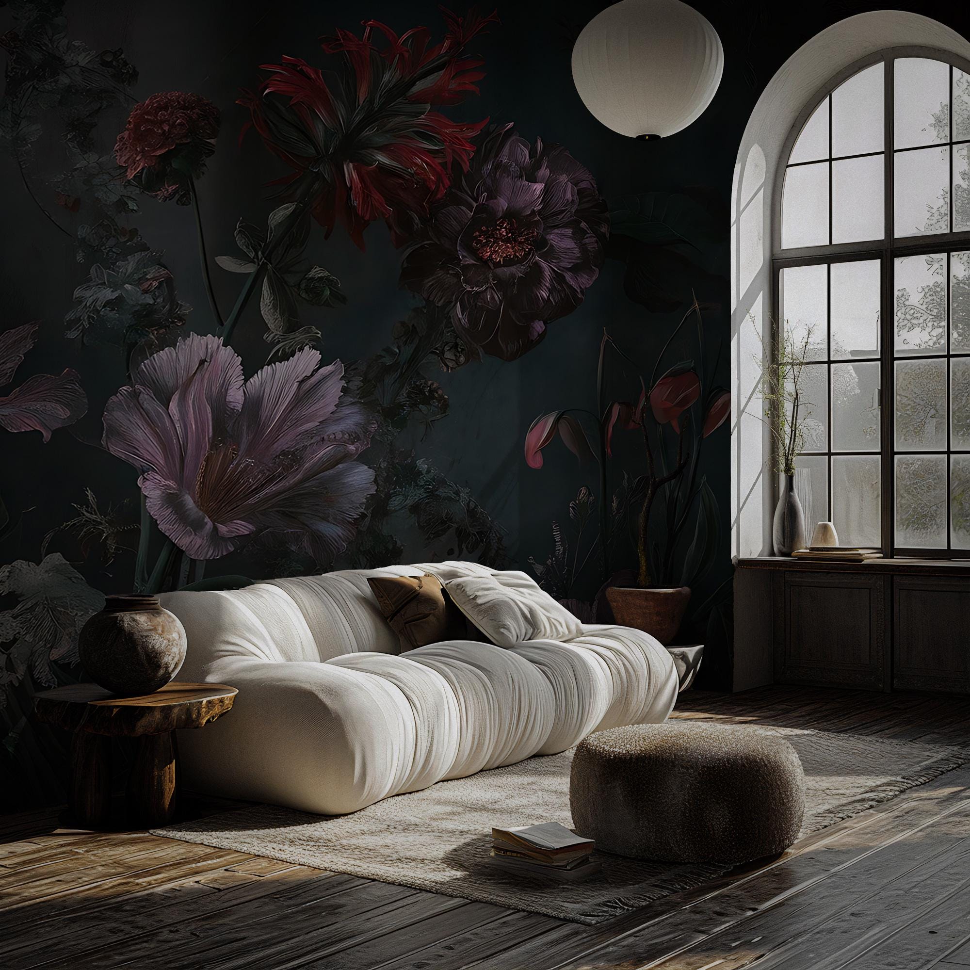 Dark Floral Botanical Wallpaper: Moody Flowers Peel and Stick Wall Mural