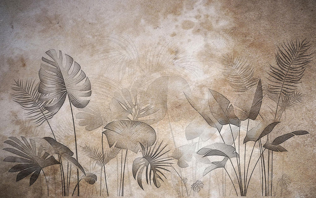 Vintage Tropical Botanical Wallpaper: Neutral Palm Leaves Peel and Stick Wall Mural - View 6