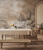 Vintage Tropical Botanical Wallpaper: Neutral Palm Leaves Peel and Stick Wall Mural - View 3