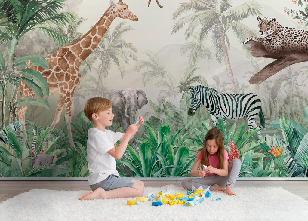 Jungle Safari Wallpaper: Kids Room Peel and Stick Wallpaper - View 2